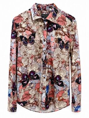 Paisley & Gray Floral Butterfly Button Up Shirt Large 17 Slim Fit